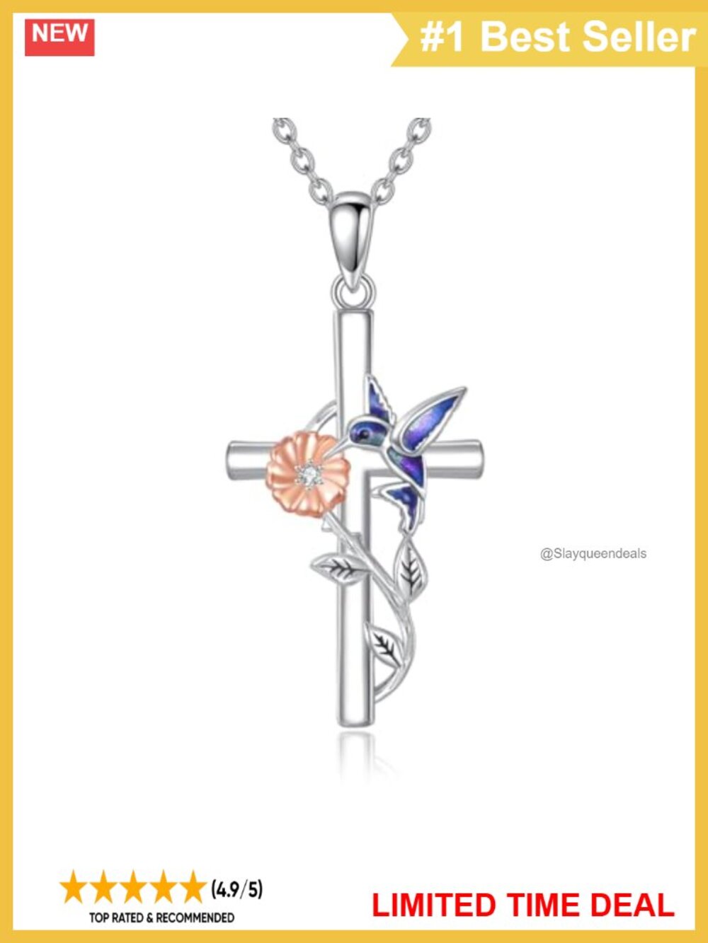 Sterling Silver Hummingbird Cross Pendant Necklace Christian Jewelry